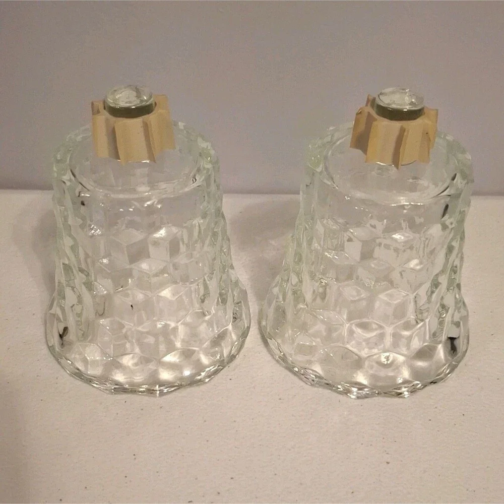 Vintage HOMCO Clear Glass Peg Votive Cup Candle Holder Set 2 Cubist Home Decor